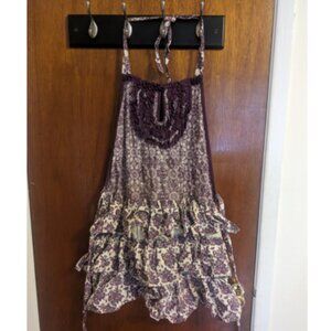 Simply Envogue white purple floral ruffle retro style apron